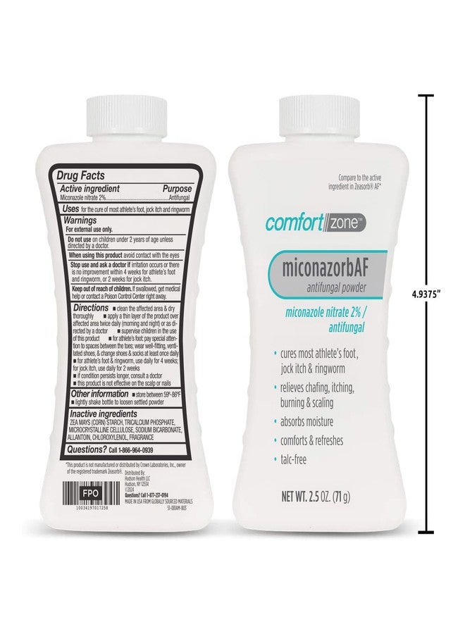 Comfort Zone Miconazorb Antifungal Powder, Talc-Free, Miconazole Nitrate 2%, For Treatment Of Athlete's Foot, Jock Itch And Ringworm, 2.5oz (71g) (3 Pack) - Image 5